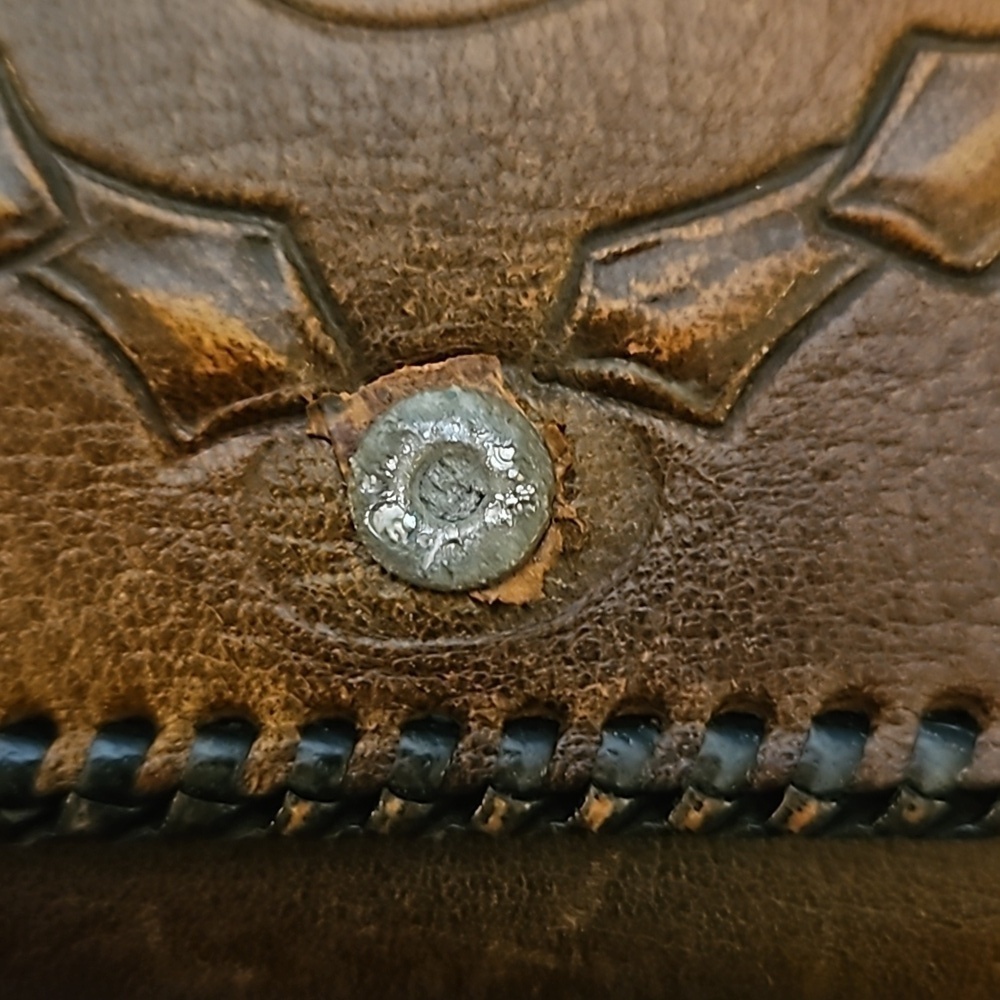 Antique Art Nouveau Tooled Floral Leather Expandable Wallet Clutch Bag - Picture 16 of 16